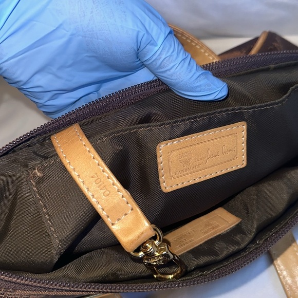 MCM Mini Visetos Nylon x leather Brown Monogram tote Hand Bag - Picture 9 of 11